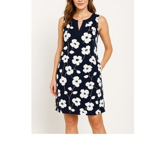 New York & Company Navy Blue White Floral Sleeveless Dress‎ Womens Size S